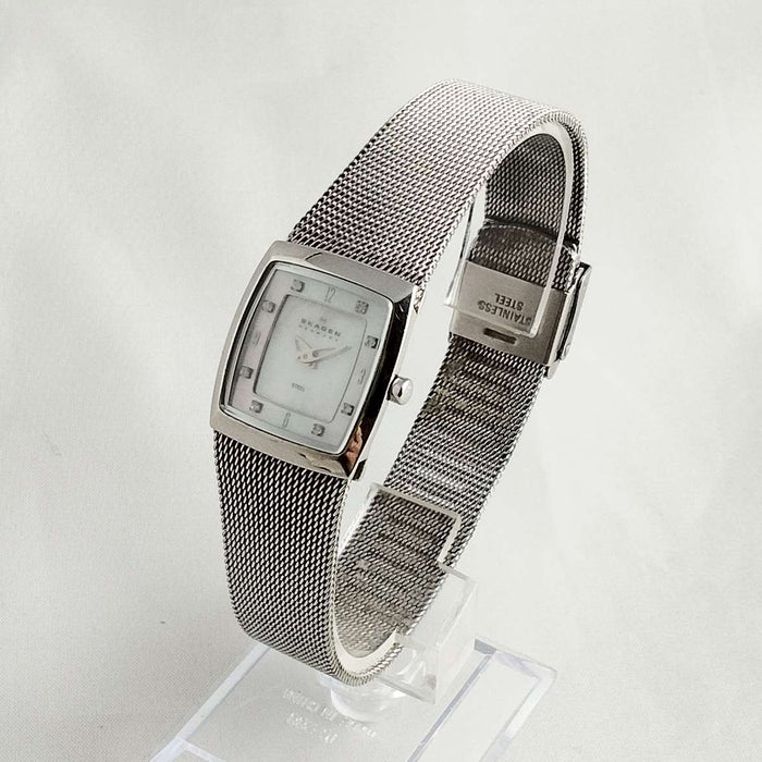I Like Mikes Mid Century Modern Watches Skagen Women's Watch, Mother of Pearl Dial, Jewel Details, Mesh Strap