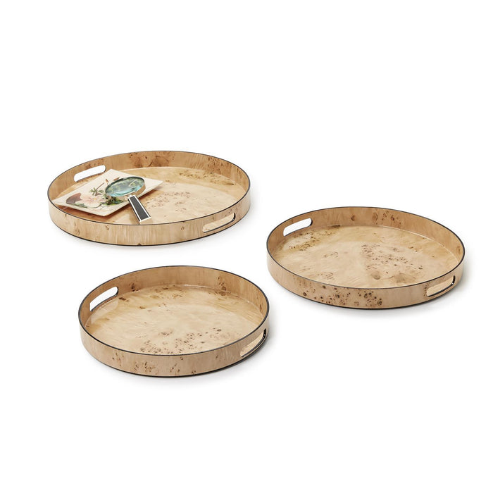 Small Burled Wood Pattern Round Tray