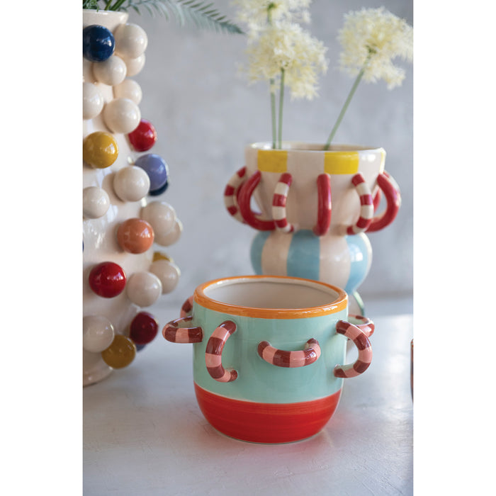 Striped 3D Stoneware Planter