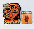 Super7 Red Mummy Boy Mascot Enamel Pin and Sticker Set