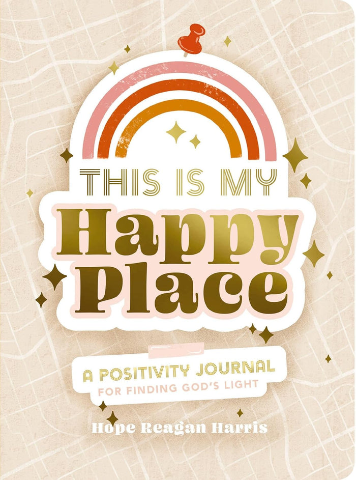 Book cover of 'This is My Happy Place' positivity journal with rainbow design on beige background