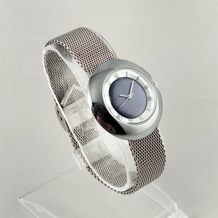 I Like Mikes Mid Century Modern Watches Timex Electric Women's Oversized Watch, Navy Dial, Mesh Strap
