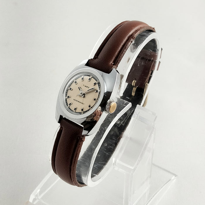 I Like Mikes Mid Century Modern Watches Timex Unisex Watch, Navy Dial Details, Brown Leather Strap