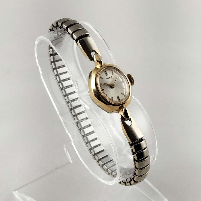 I Like Mikes Mid Century Modern Watches Timex Women's Petite Watch, Silver and Gold Tone, Stretch Strap