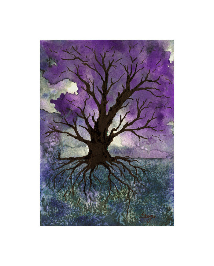 Art Print - Gothic Tree of Life Landscape - Watercolor Painting Brazen Design Studio Dim Gray