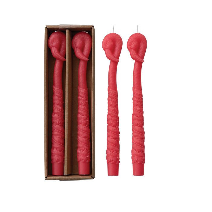 Unscented Fuchsia Flamingo Shaped Taper Candles | Set of 2