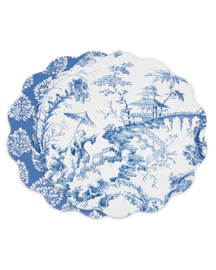 VIDA Blue & White Chinoiserie Reversible Round Placemats | Set of 4