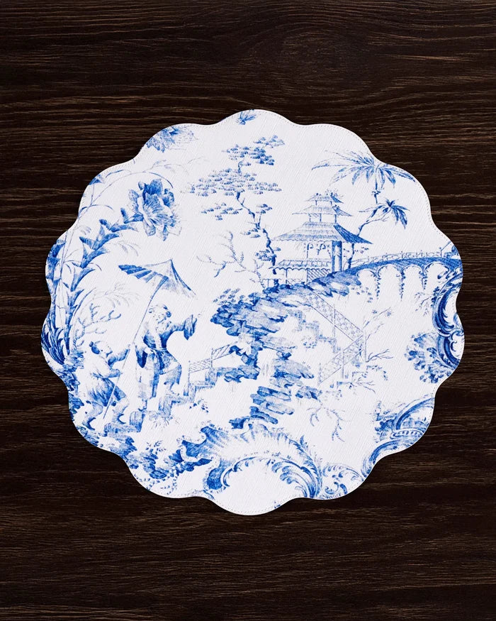 VIDA Blue & White Chinoiserie Reversible Round Placemats | Set of 4