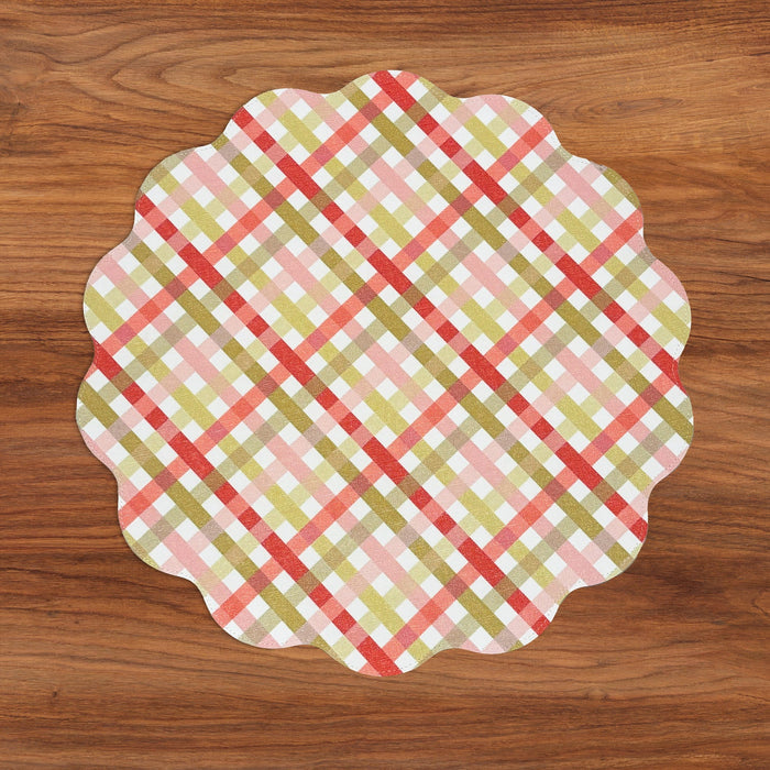 VIDA Pagoda and Carlie Plaid Reversible 15.5" Round Placemats | Set of 4