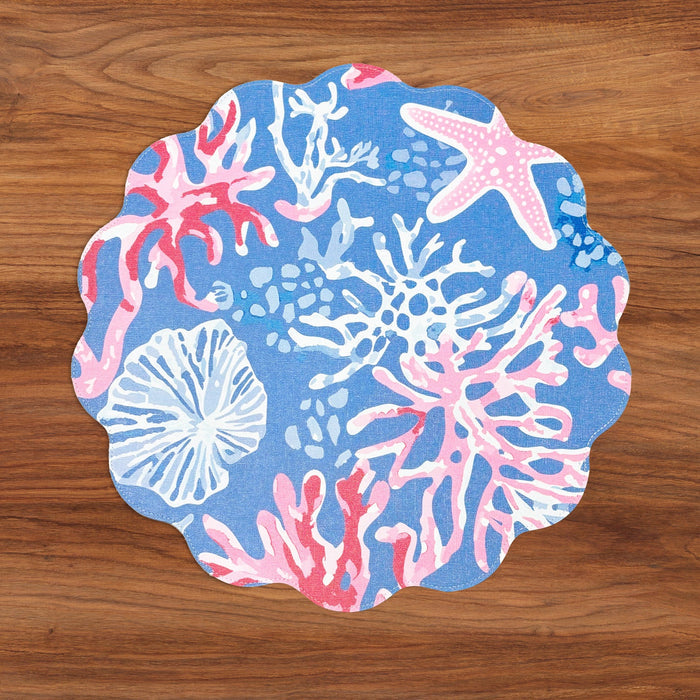 VIDA Sealife and Rattan Reversible Round Placemats - Set of 4