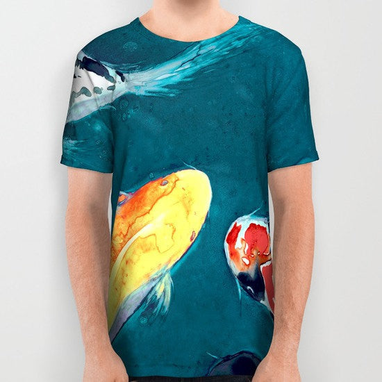 Designer Clothing - Koi Painting - Artistic All Over Printed T Shirt Brazen Design Studio Dark Slate Gray