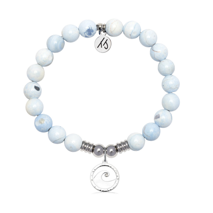 Waves of Strength Charm with Light Blue White Agate Gemstone Bracelet
