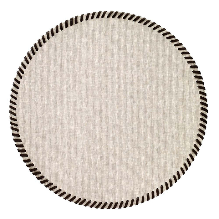 Whipstitch Round Vinyl Placemats with Leather Trim - Beige | Set of 4