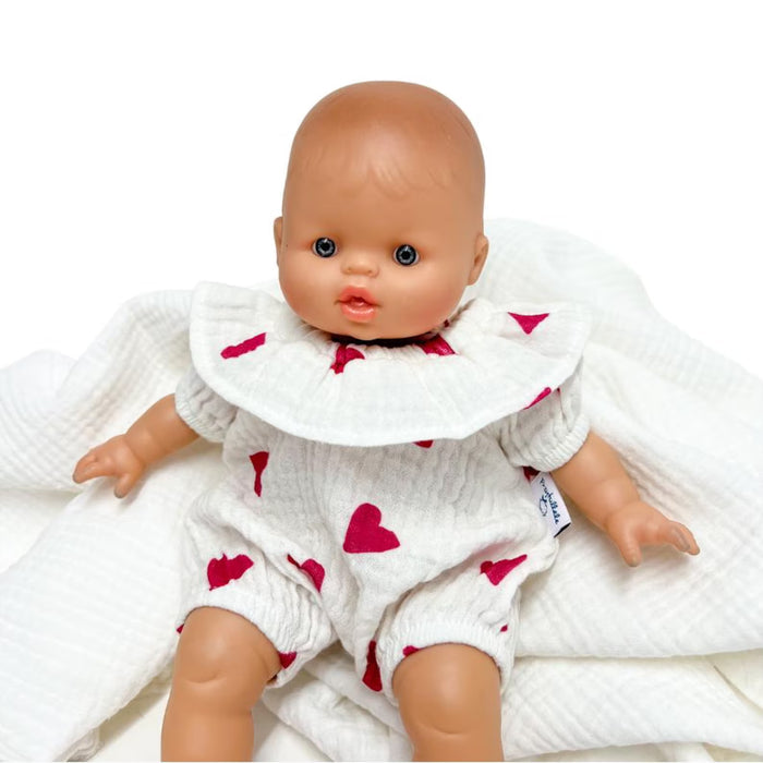 White and Pink Hearts Muslin Romper (Soft Body)
