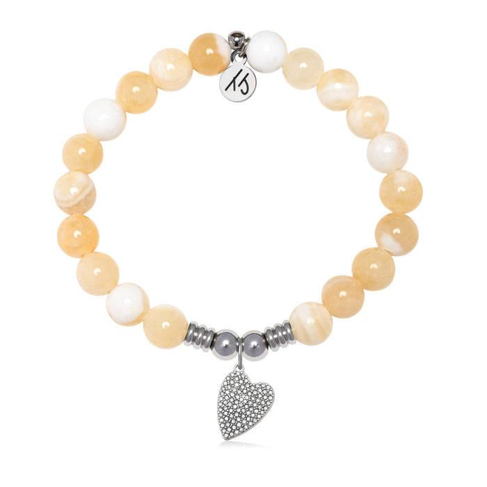 You are Loved Charm with Yellow White Jade Gemstone Bracelet